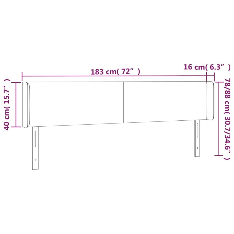 Hoofdbord LED 183x16x78/88 cm fluweel lichtgrijs - Afbeelding 6