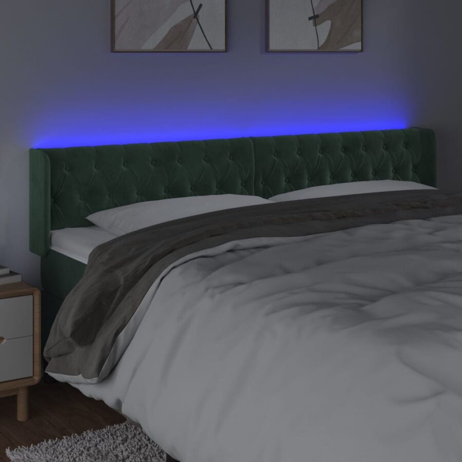 Hoofdbord LED 183x16x78/88 cm fluweel donkergroen - Afbeelding 4