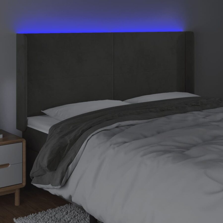 Hoofdbord LED 183x16x118/128 cm fluweel donkergrijs - Afbeelding 4