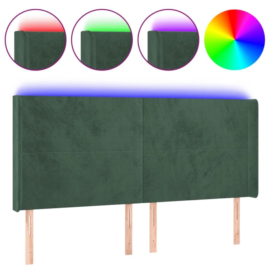 Hoofdbord LED 183x16x118/128 cm fluweel donkergroen - Afbeelding 2