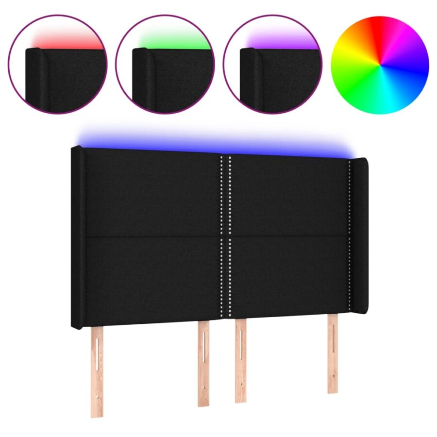Hoofdbord LED 147x16x118/128 cm stof zwart - Afbeelding 2