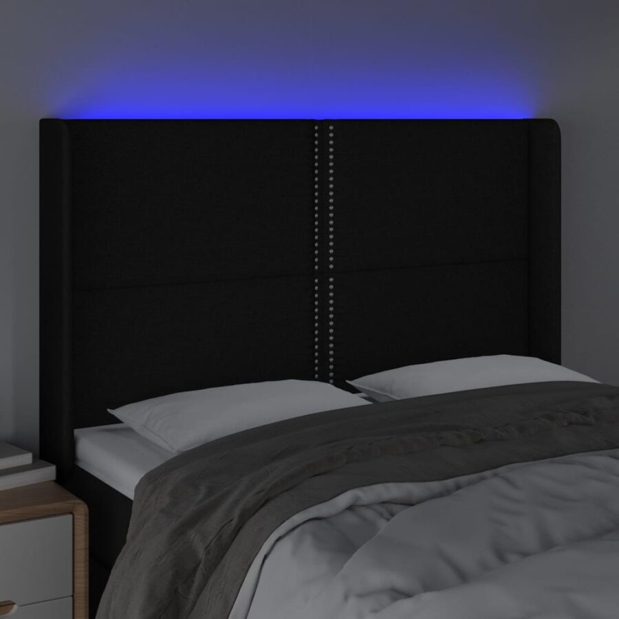 Hoofdbord LED 147x16x118/128 cm stof zwart - Afbeelding 4