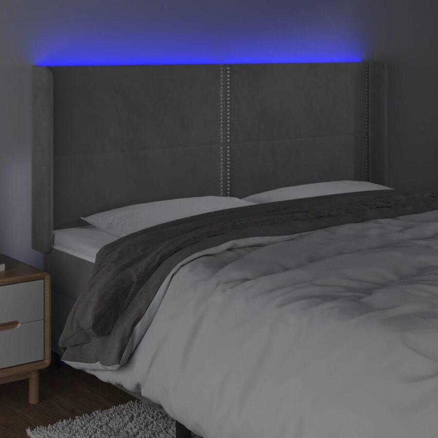Hoofdbord LED 183x16x118/128 cm fluweel lichtgrijs - Afbeelding 4