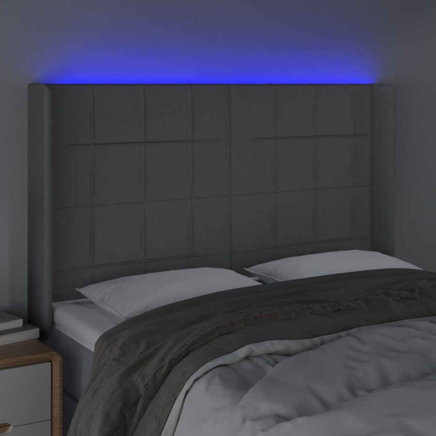 Hoofdbord LED 147x16x118/128 cm stof lichtgrijs - Afbeelding 4