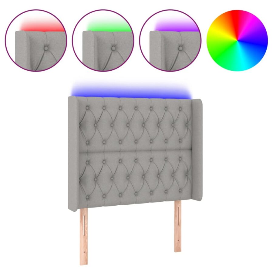 Hoofdbord LED 93x16x118/128 cm stof lichtgrijs - Afbeelding 2