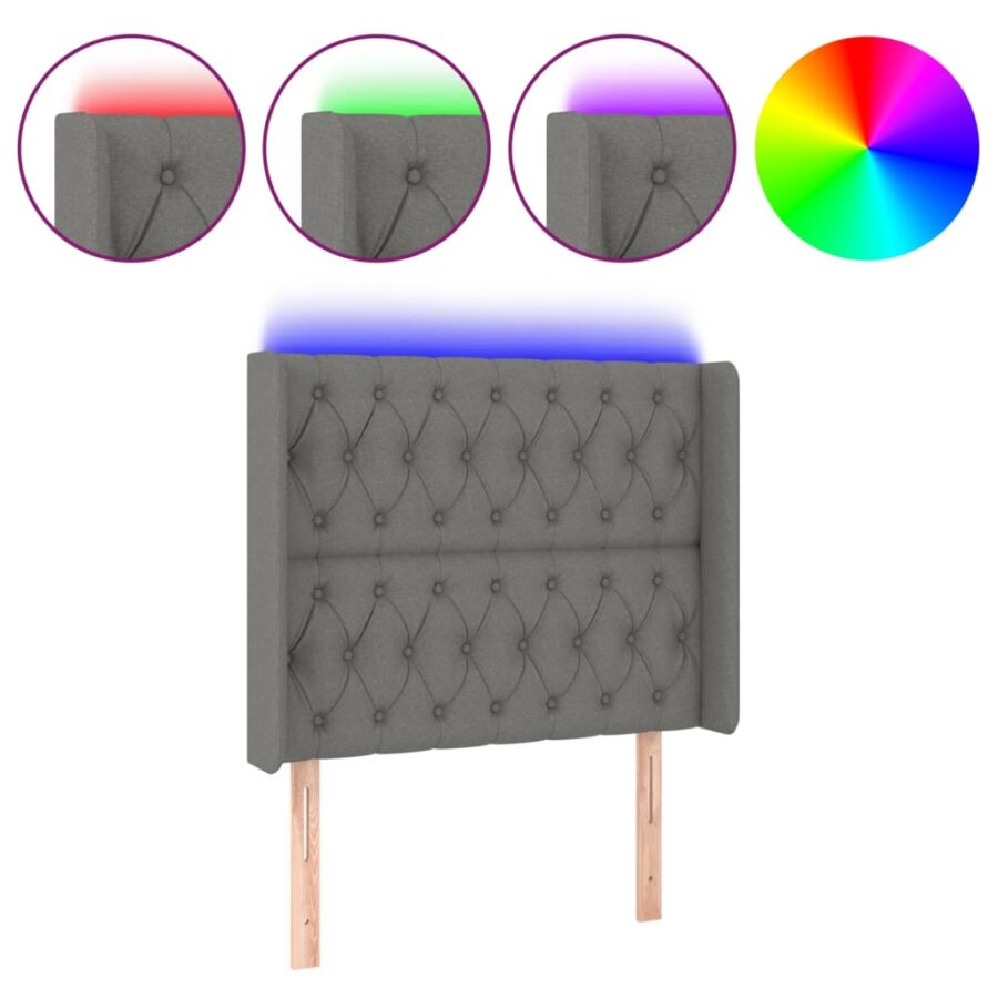 Hoofdbord LED 93x16x118/128 cm stof donkergrijs - Afbeelding 2