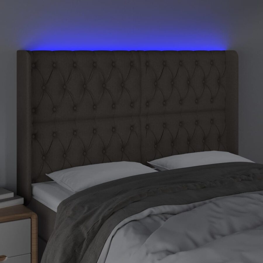 Hoofdbord LED 147x16x118/128 cm stof taupe - Afbeelding 4