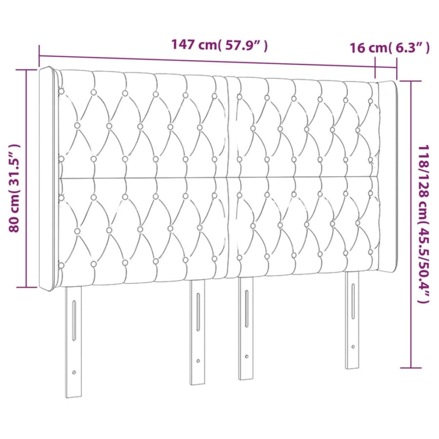 Hoofdbord LED 147x16x118/128 cm stof groen - Afbeelding 6