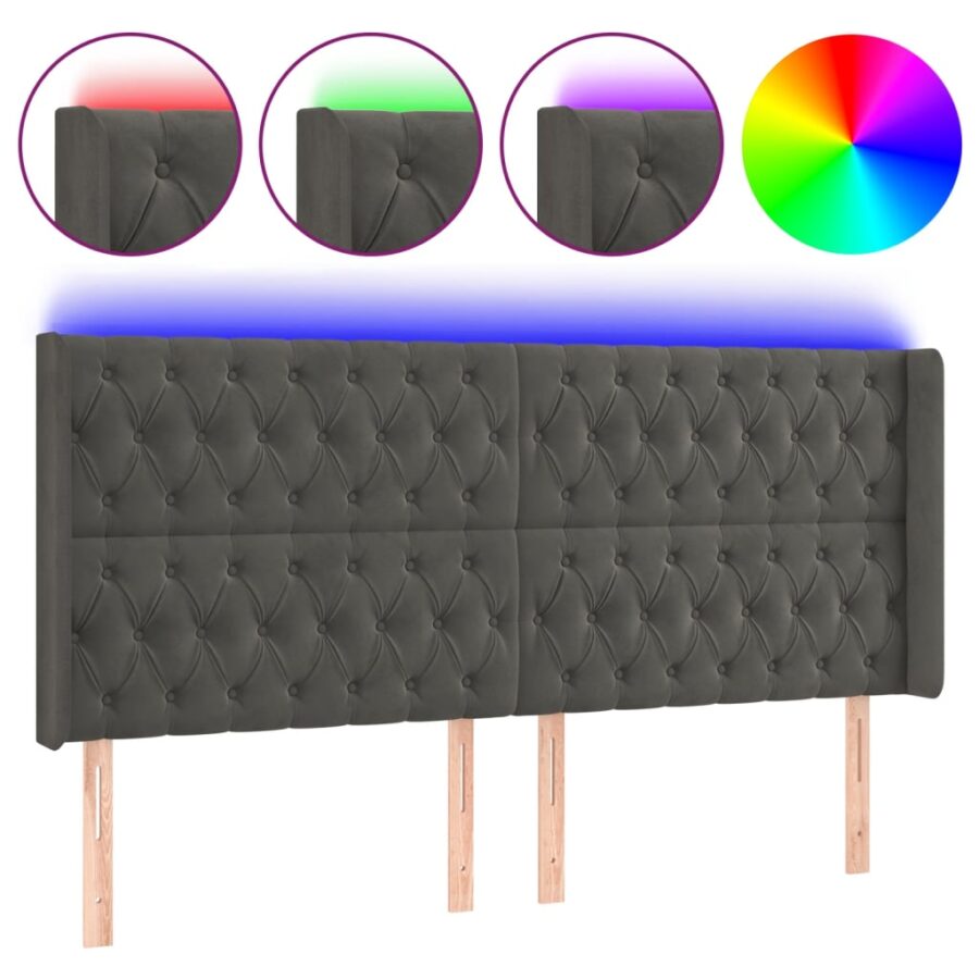 Hoofdbord LED 183x16x118/128 cm fluweel donkergrijs - Afbeelding 2