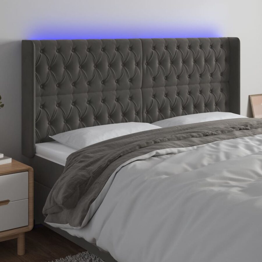 Hoofdbord LED 183x16x118/128 cm fluweel donkergrijs