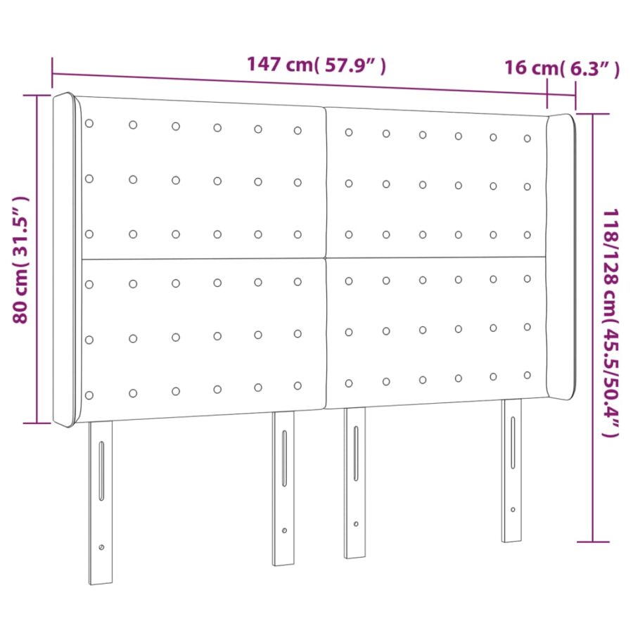 Hoofdbord LED 147x16x118/128 cm stof zwart - Afbeelding 6