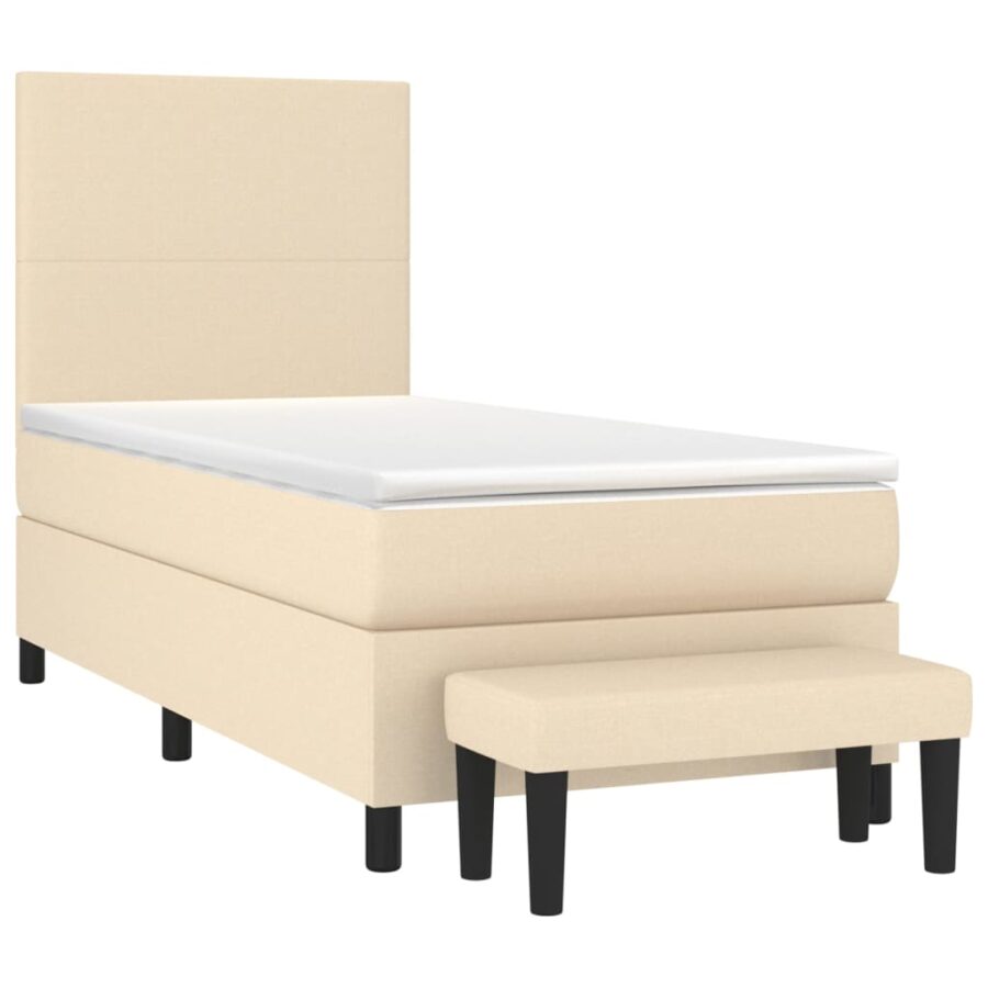 Boxspring met matras stof crèmekleurig 80x200 cm - Afbeelding 3