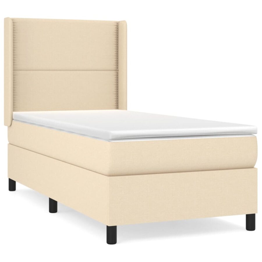 Boxspring met matras stof crèmekleurig 80x200 cm - Afbeelding 2