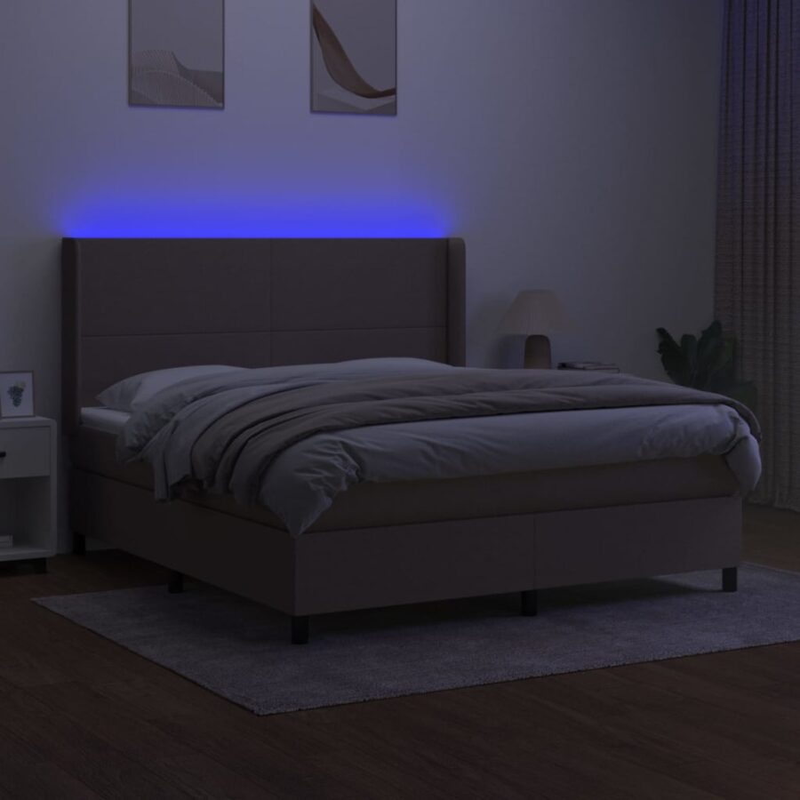Boxspring met matras en LED stof taupe 180x200 cm - Afbeelding 3