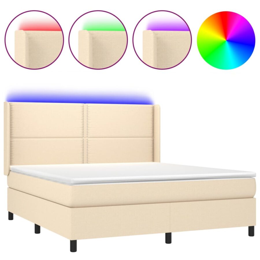 Boxspring met matras en LED stof crèmekleurig 160x200 cm - Afbeelding 2