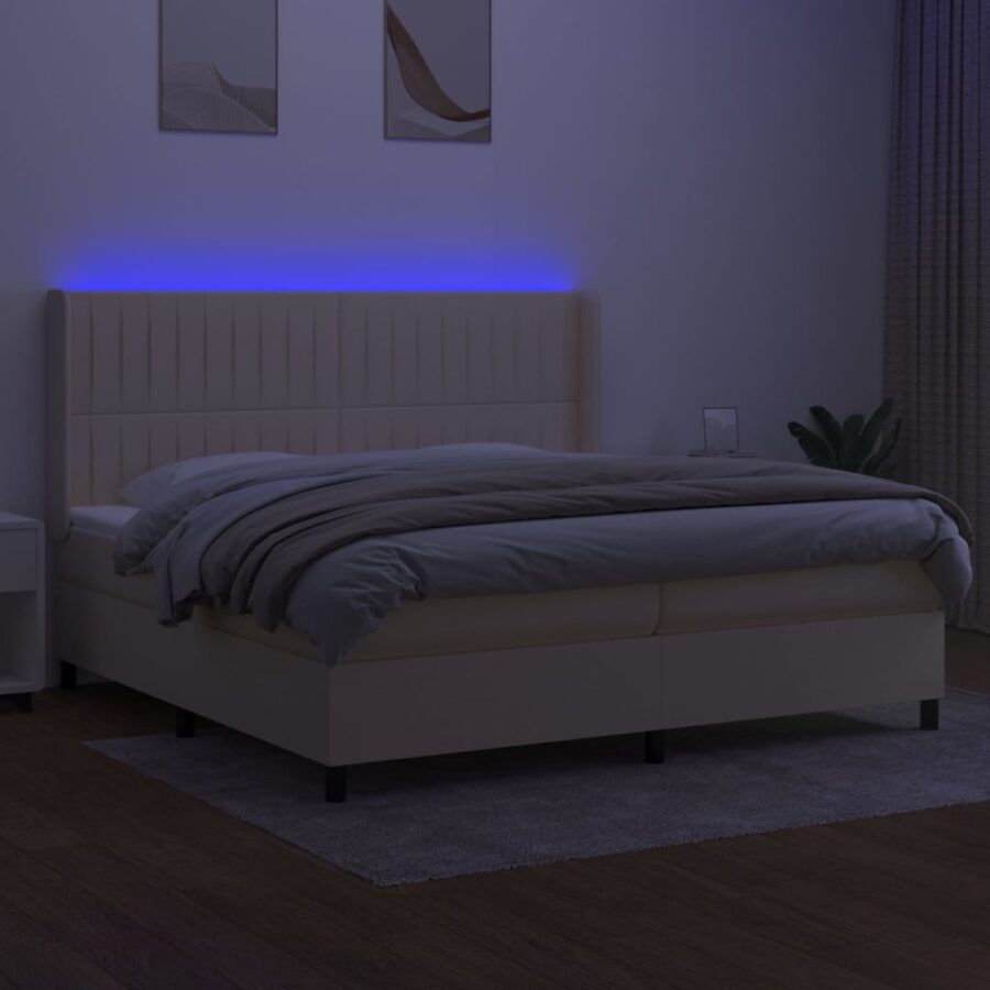 Boxspring met matras en LED stof crèmekleurig 200x200 cm - Afbeelding 3