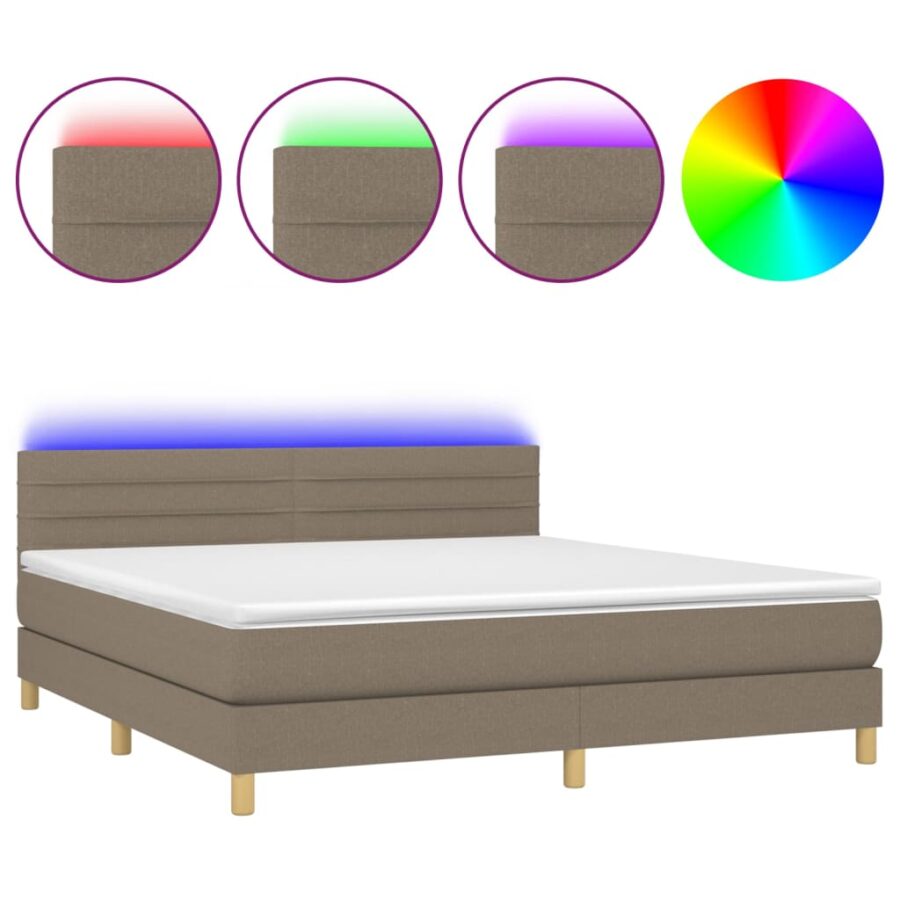 Boxspring met matras en LED stof taupe 180x200 cm - Afbeelding 2