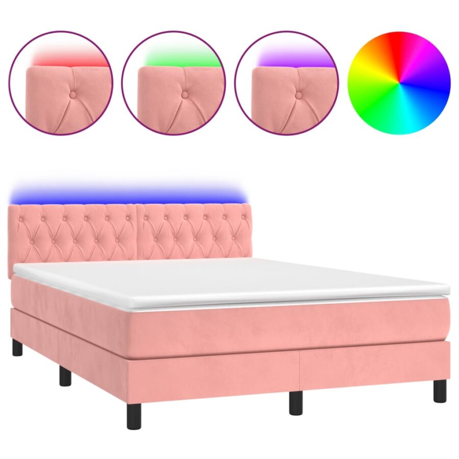 Boxspring met matras en LED fluweel roze 140x200 cm - Afbeelding 2