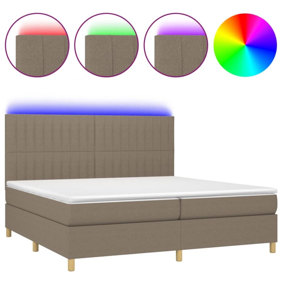 Boxspring met matras en LED stof taupe 200x200 cm - Afbeelding 2