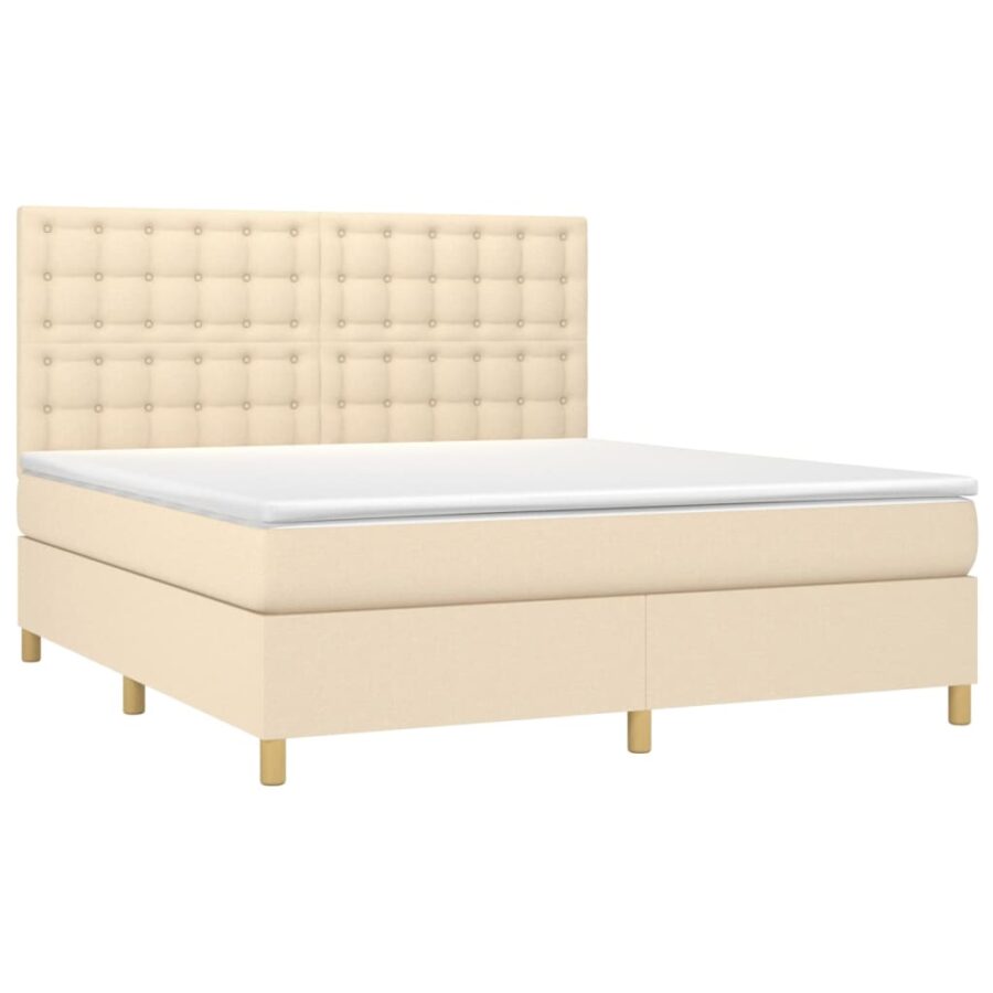Boxspring met matras en LED stof crèmekleurig 160x200 cm - Afbeelding 3