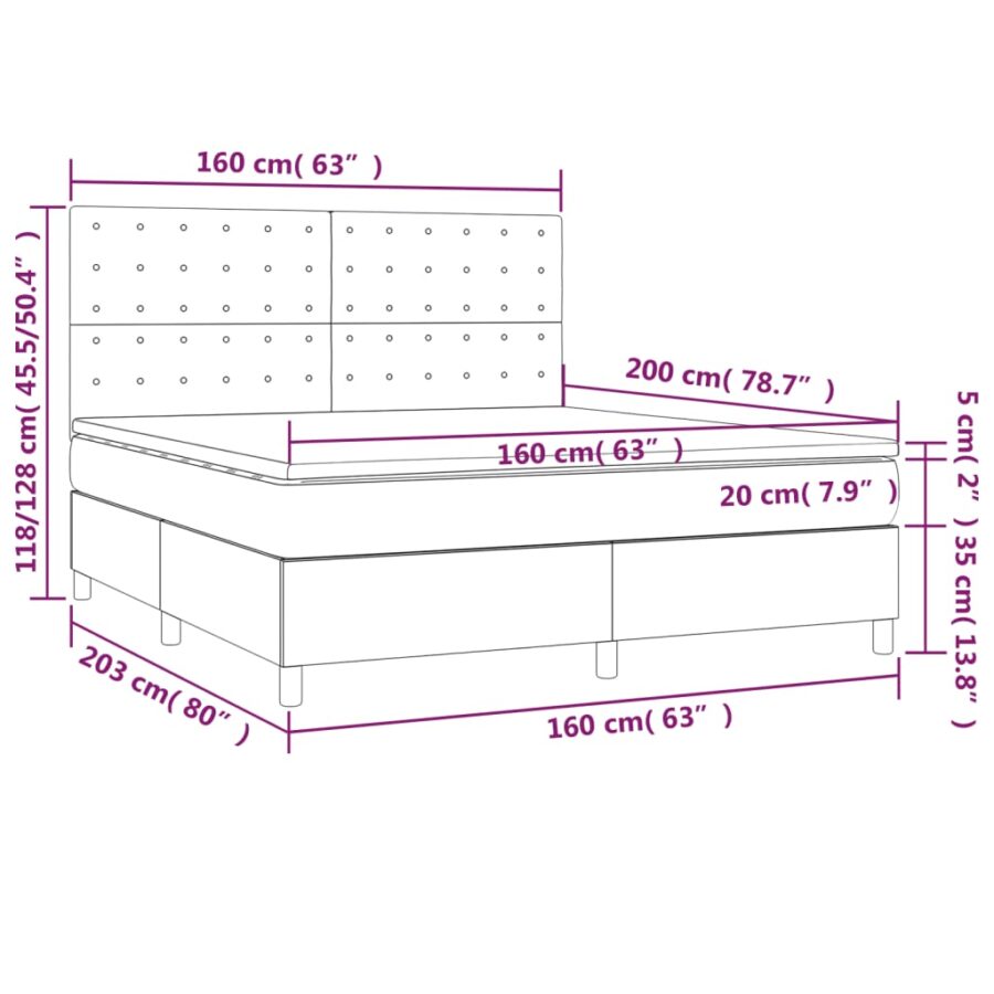 Boxspring met matras en LED stof crèmekleurig 160x200 cm - Afbeelding 8