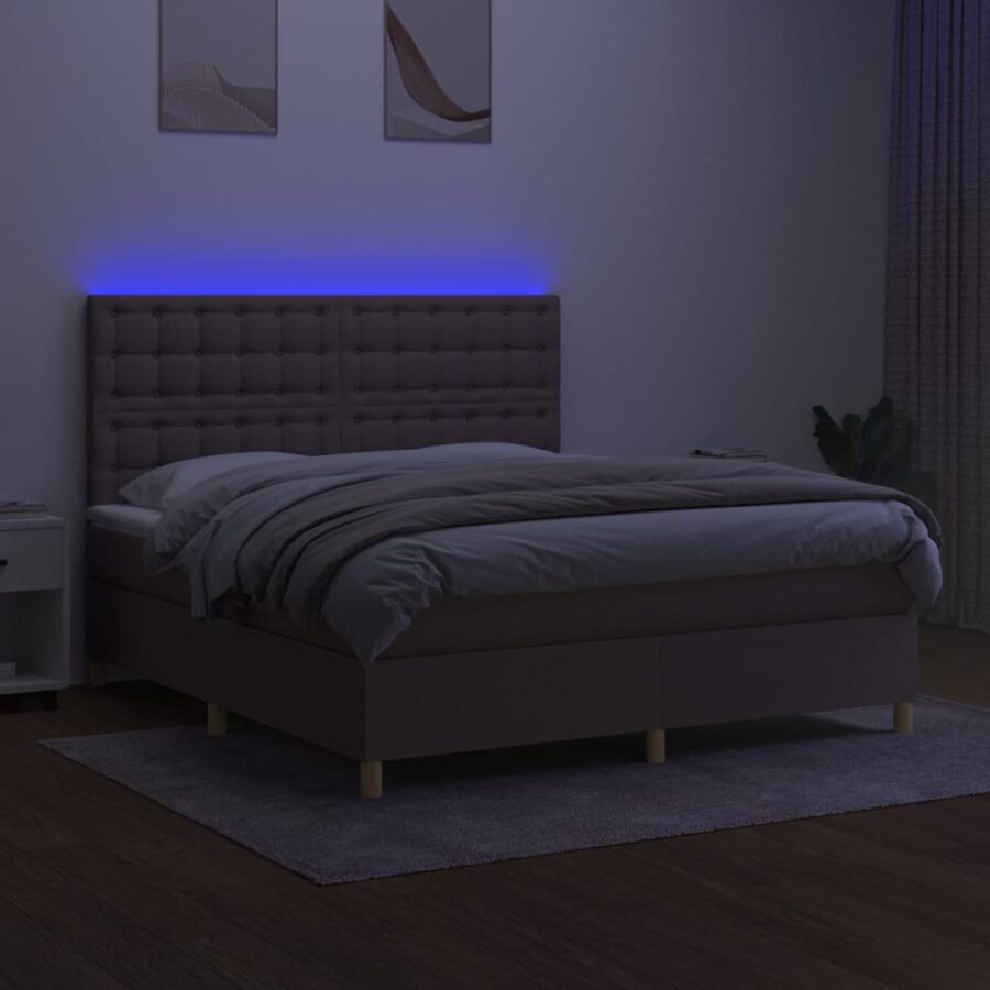 Boxspring met matras en LED stof taupe 180x200 cm - Afbeelding 4