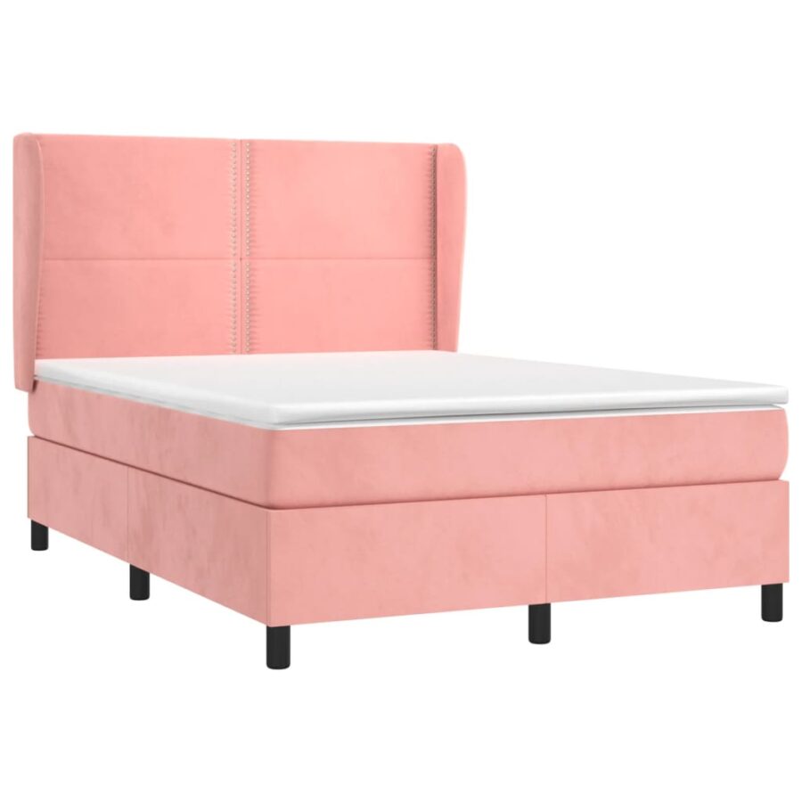 Boxspring met matras fluweel roze 140x190 cm - Afbeelding 3