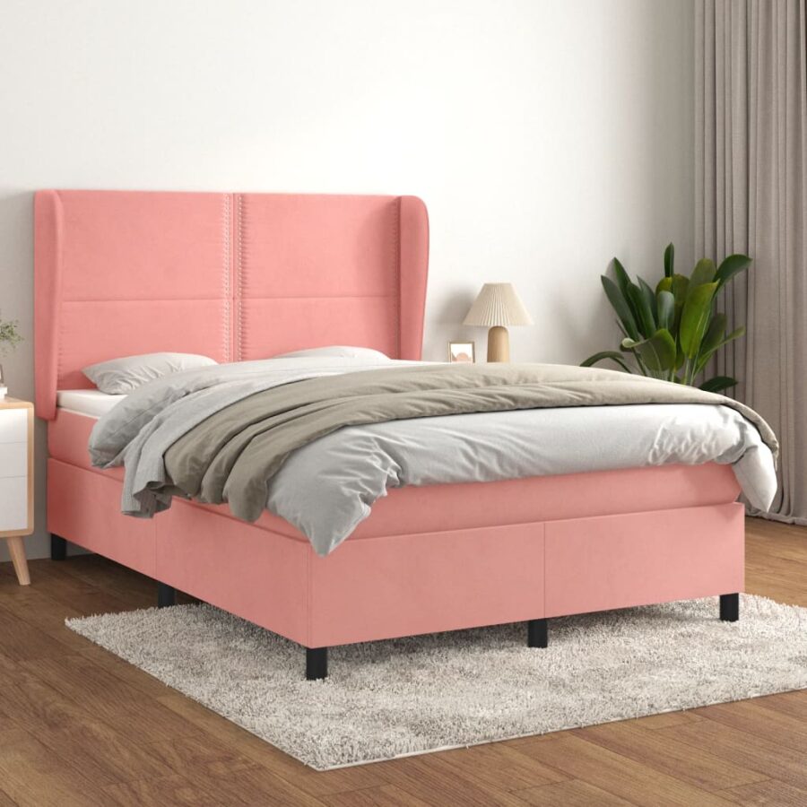 Boxspring met matras fluweel roze 140x190 cm