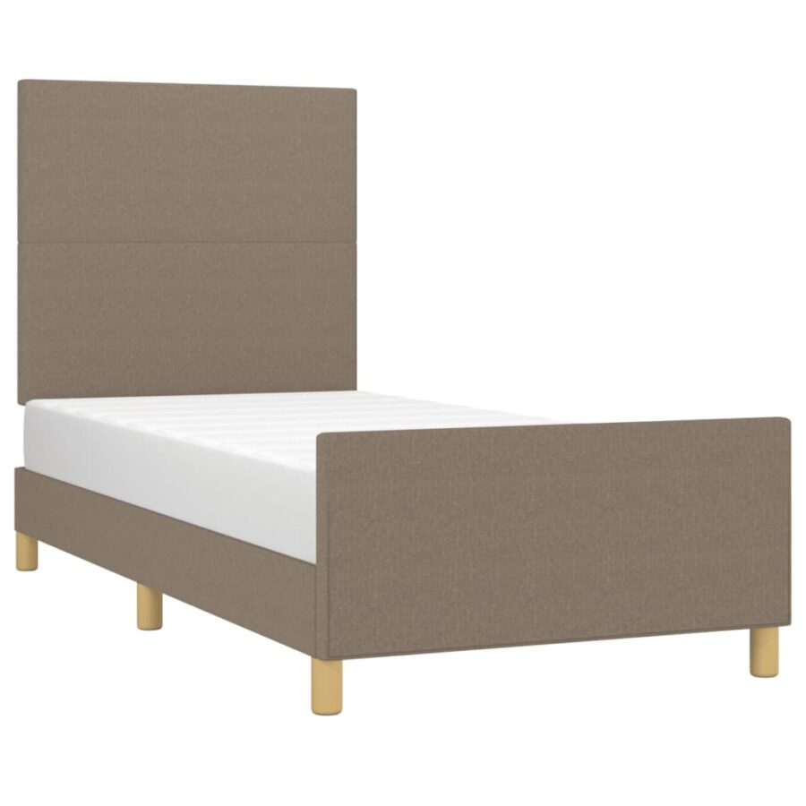 Bedframe met hoofdbord stof taupe 90x200 cm - Afbeelding 3