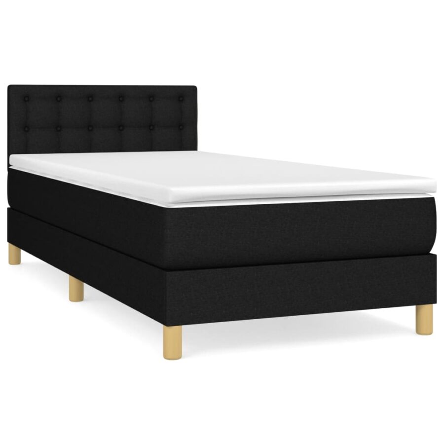 Boxspring met matras stof zwart 90x200 cm - Afbeelding 2
