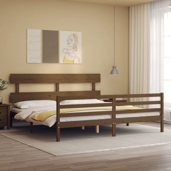Bedframe met hoofdbord massief hout honingbruin 200x200 cm