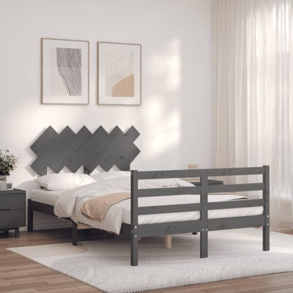Bedframe met hoofdbord massief hout grijs