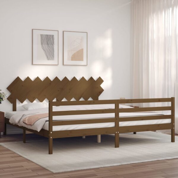Bedframe met hoofdbord massief hout honingbruin 200x200 cm