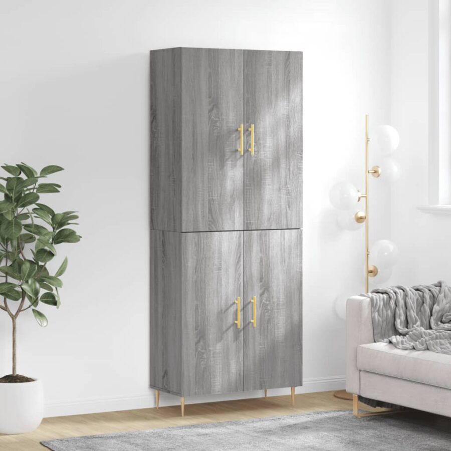 Hoge kast 69,5x34x180 cm bewerkt hout grijs sonoma eikenkleurig