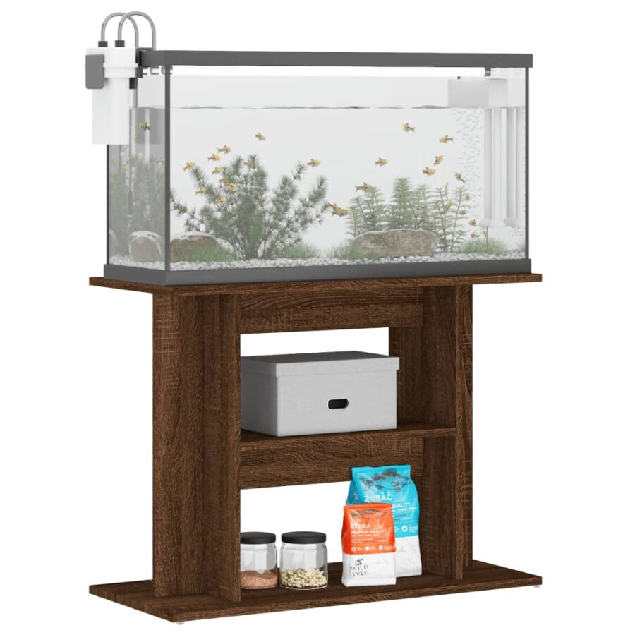 Aquariumstandaard 80x35x60 cm bewerkt hout bruin eikenkleur - Afbeelding 3