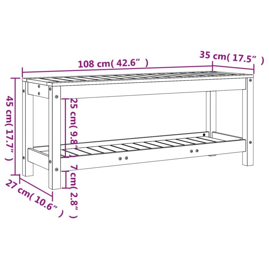 Tuinbank 108x35x45 cm massief grenenhout wit - Afbeelding 9