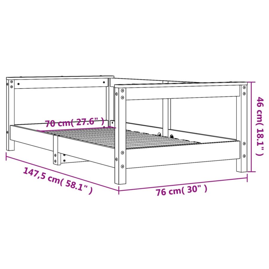 Kinderbedframe 70x140 cm massief grenenhout - Afbeelding 9