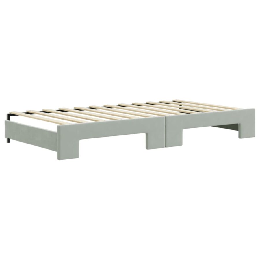 Slaapbank onderschuifbed matrassen 100x200cm fluweel lichtgrijs - Afbeelding 5