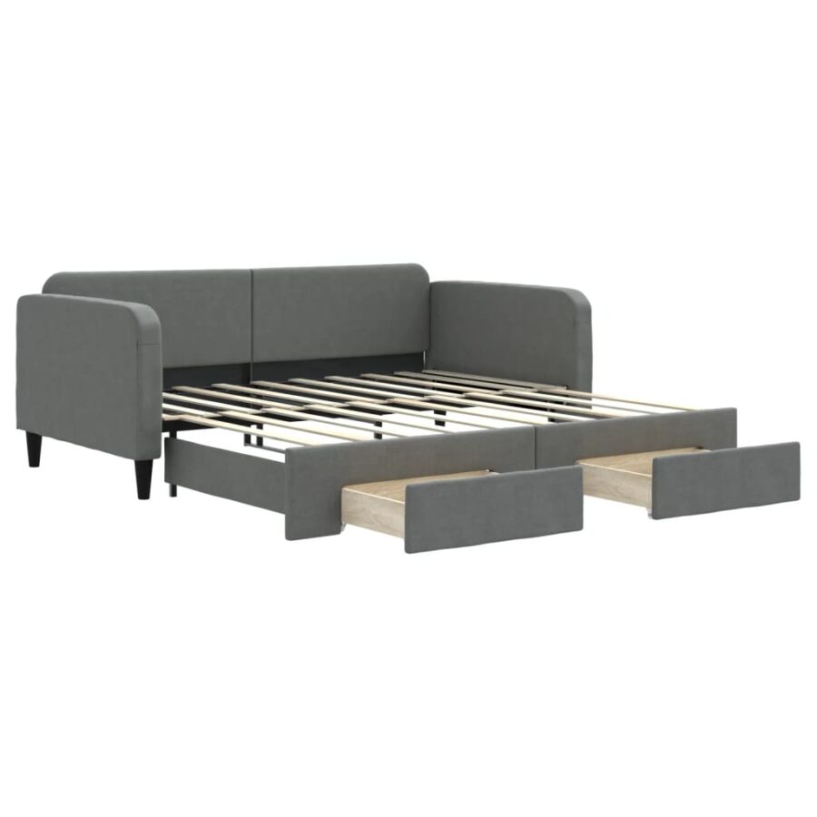 Slaapbank onderschuifbed en lades 90x190 cm stof donkergrijs - Afbeelding 2
