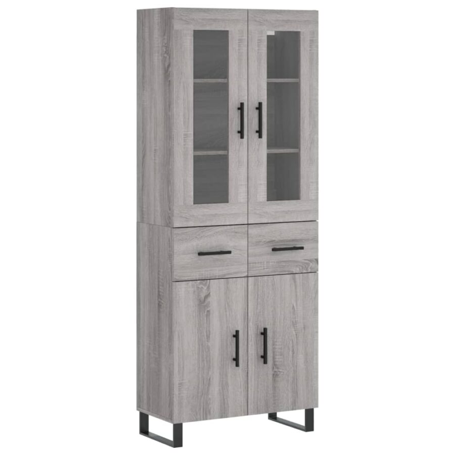 Hoge kast 69,5x34x180 cm bewerkt hout grijs sonoma eikenkleurig - Afbeelding 2