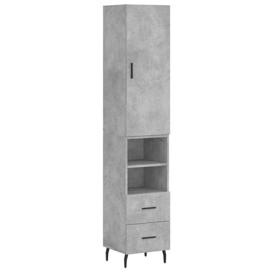 Hoge kast 34,5x34x180 cm bewerkt hout betongrijs - Afbeelding 2