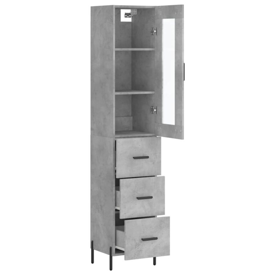 Hoge kast 34,5x34x180 cm bewerkt hout betongrijs - Afbeelding 4
