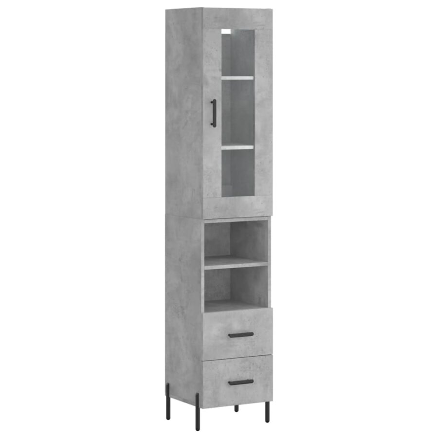 Hoge kast 34,5x34x180 cm bewerkt hout betongrijs - Afbeelding 2