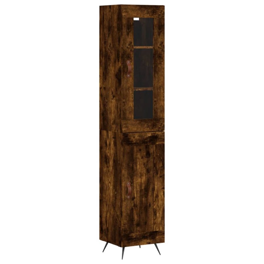 Hoge kast 34,5x34x180 cm bewerkt hout gerookt eikenkleurig - Afbeelding 2