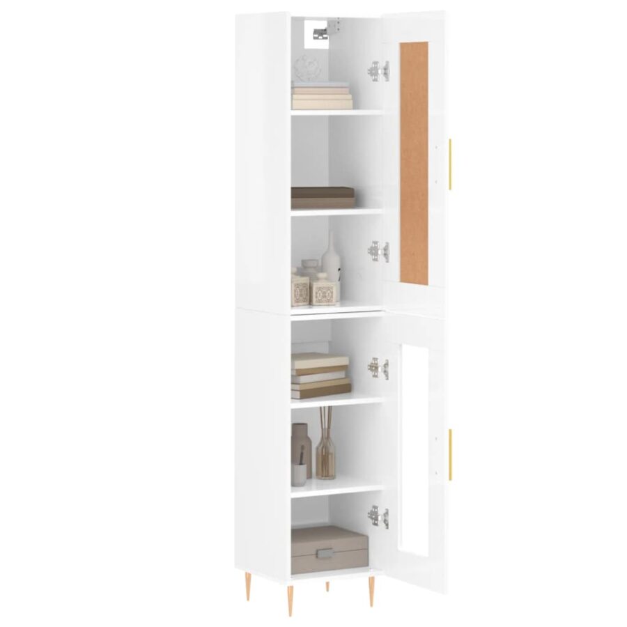 Hoge kast 34,5x34x180 cm bewerkt hout hoogglans wit - Afbeelding 3
