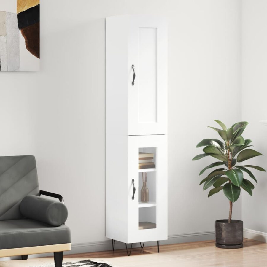 Hoge kast 34,5x34x180 cm bewerkt hout wit