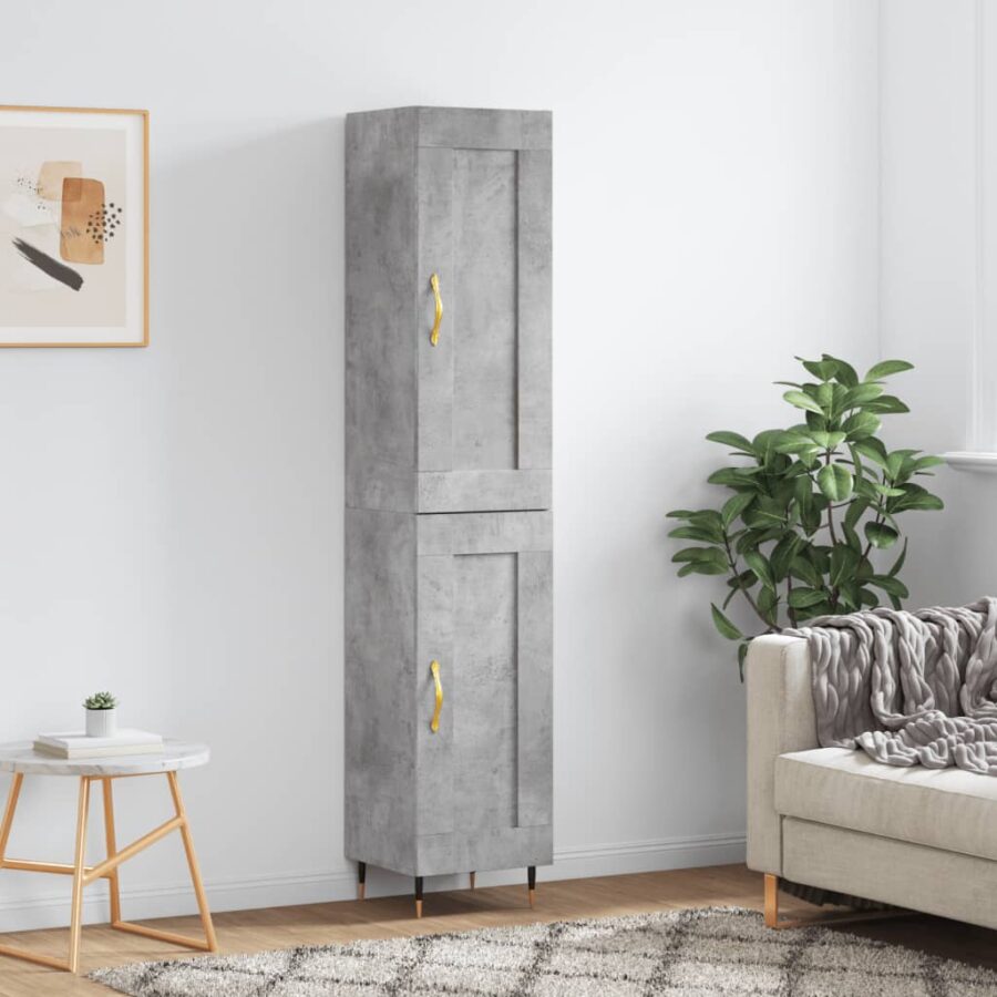 Hoge kast 34,5x34x180 cm bewerkt hout betongrijs
