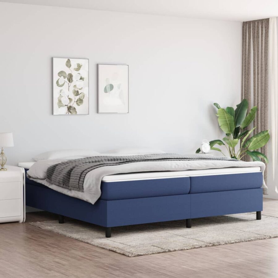 Boxspring met matras stof blauw 200x200 cm