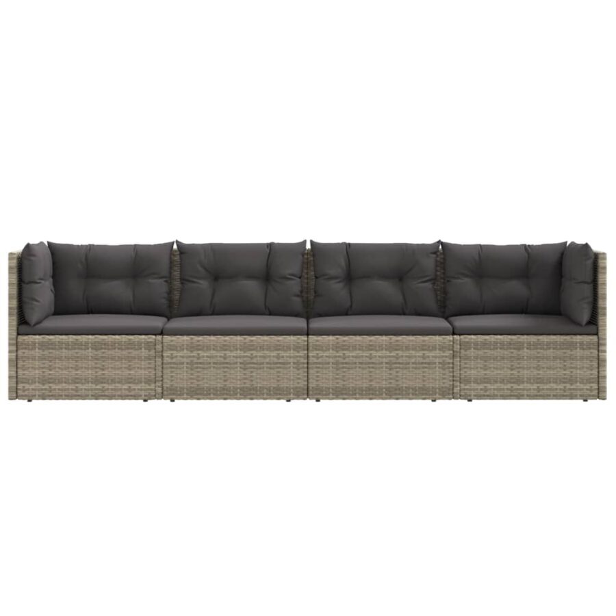 4-delige Loungeset met kussens poly rattan grijs - Afbeelding 4