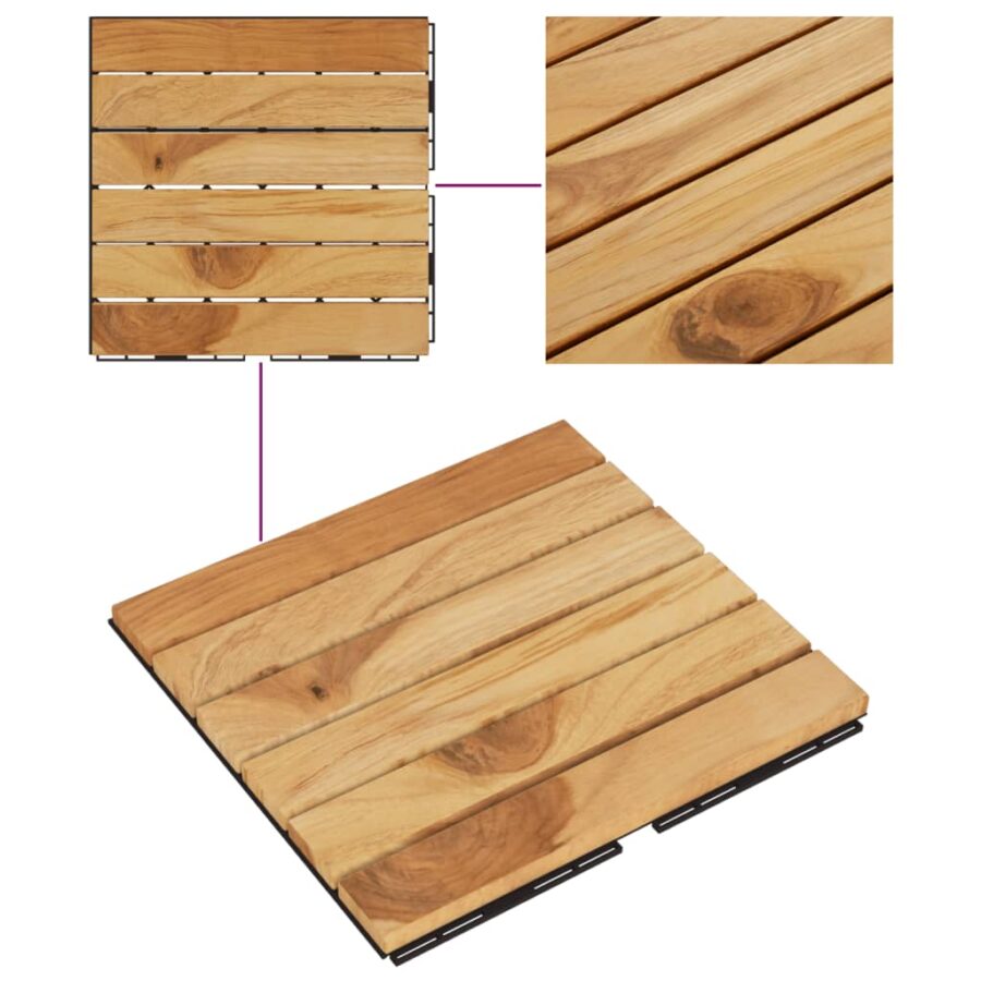 Terrastegels 20 st 30x30 cm massief teakhout verticaal patroon - Afbeelding 5